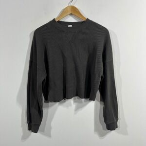 Gap Waffle Knit Cropped Long Sleeve Thermal Top Raw Hem Womens Small Lounge Cozy